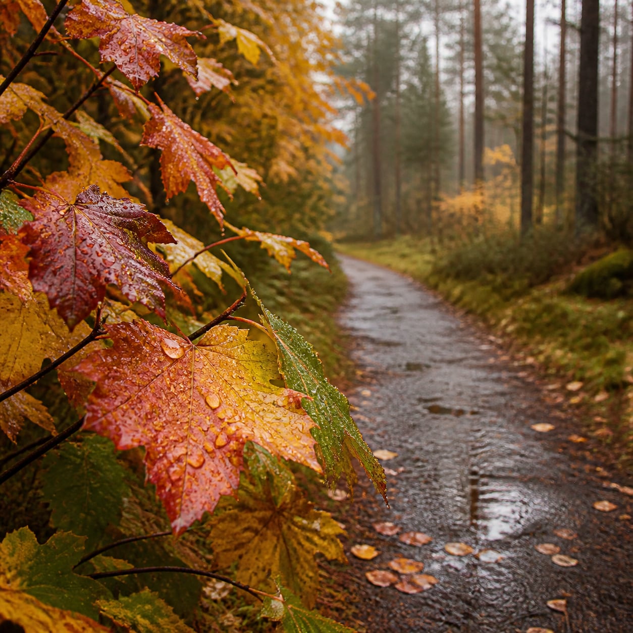 Regn i høstskogen